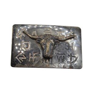 Cowboys Longhorn With Engraved Cattle Branding Symbols Belt Buckle By Chambers